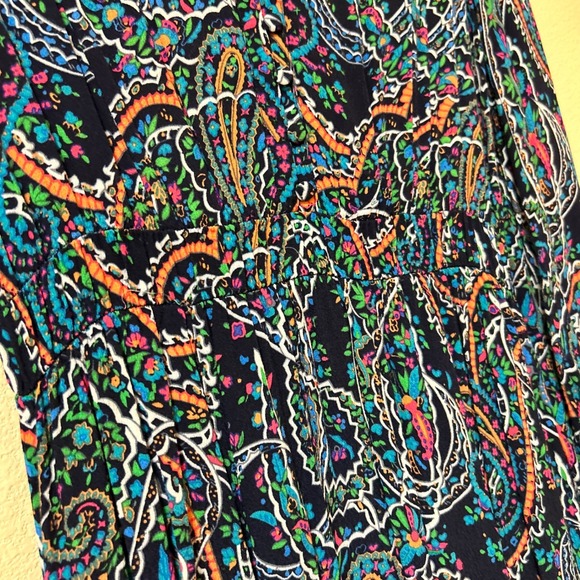 Anthropologie Maeve Size M Dress Paisley Tiered Dress Navy Blue Pink Rio Puffy - Picture 11 of 12